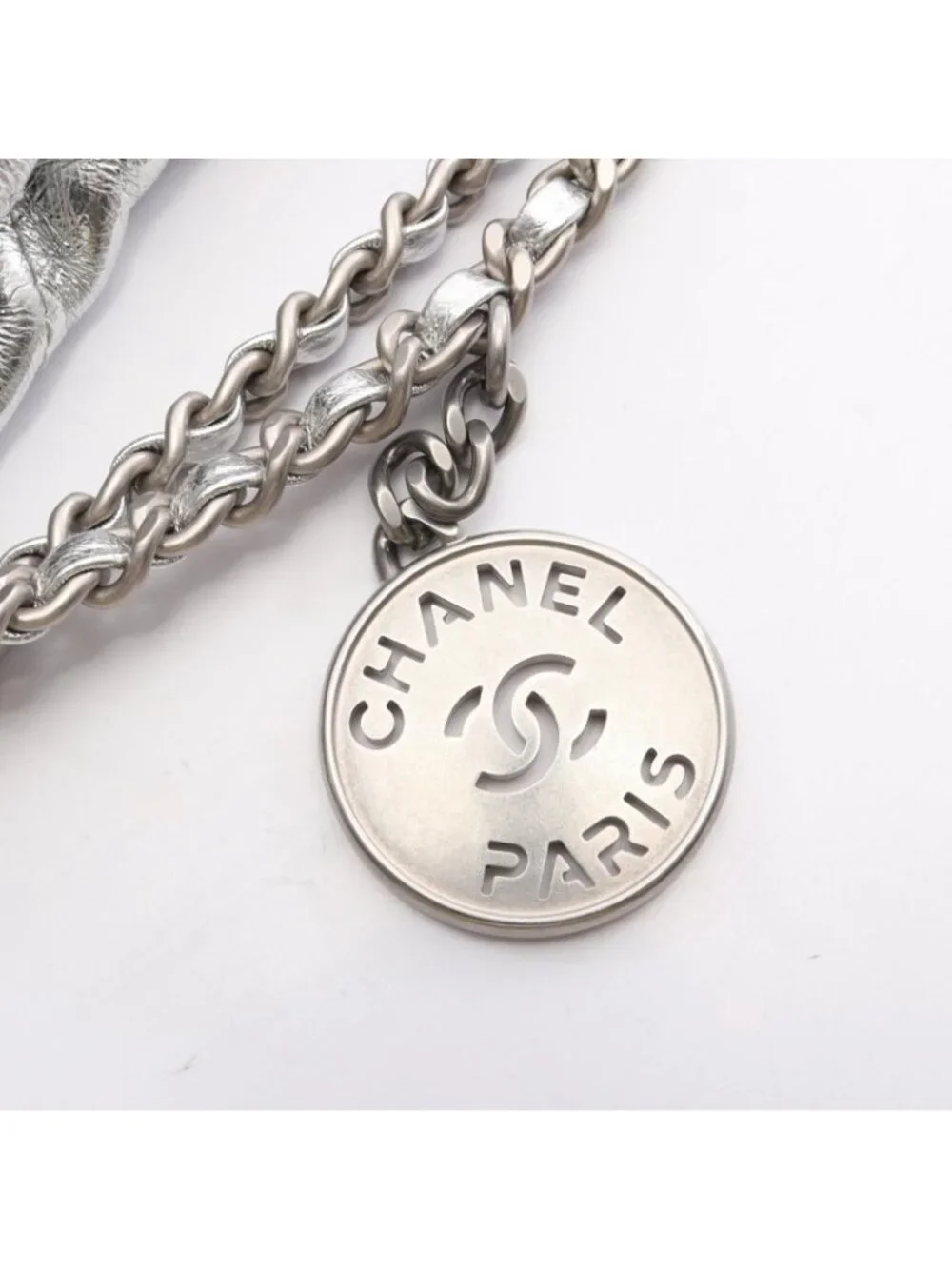 Chanel Shoulder Bag 22 Mini 2-Way Silver Leather 22 Quilted Chain